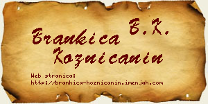 Brankica Kozničanin vizit kartica